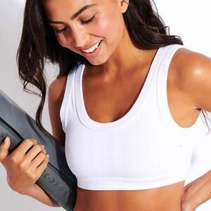 Alo Yoga Ribbed White Wellness Bra Womens Size Small XS